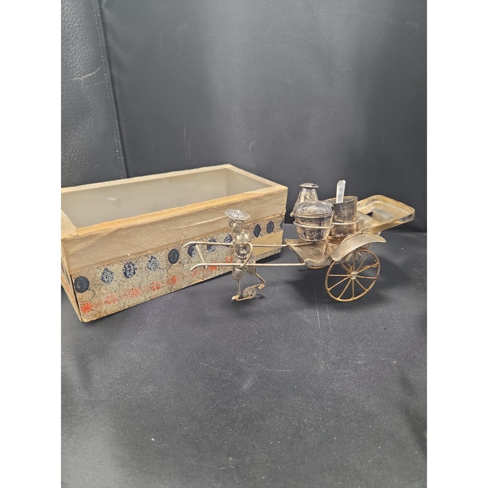 Chinese Rickshaw Condiment Cruet Set with Figurine